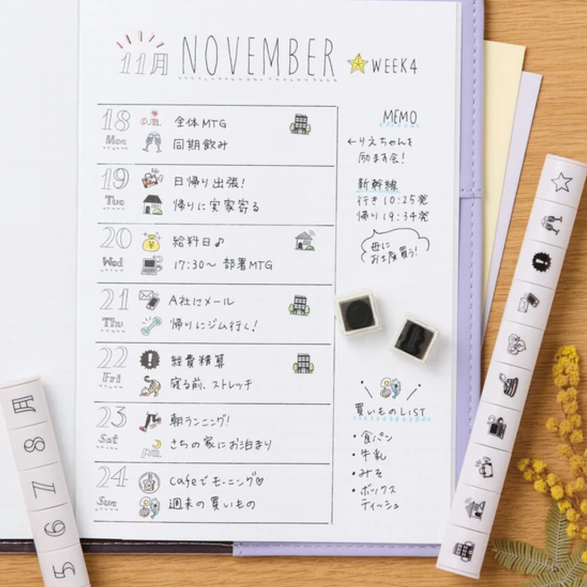 Shachihata nototo 10 Mini Stamp Set - Spending Log