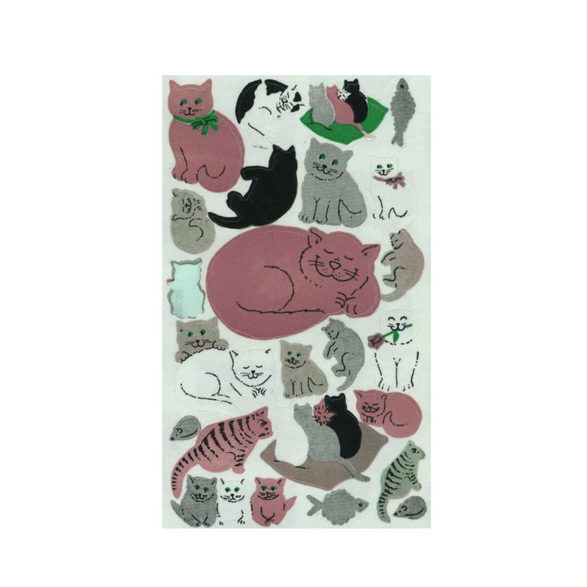 Mini Pink + Grey Cats: Sticker Tear Off Sheet (1)