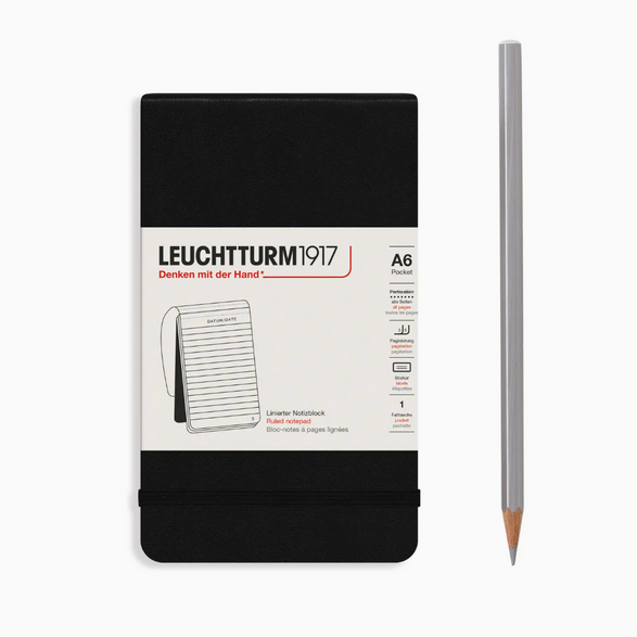 Leuchtturm Lined Pocket Notebook: Black (A6)