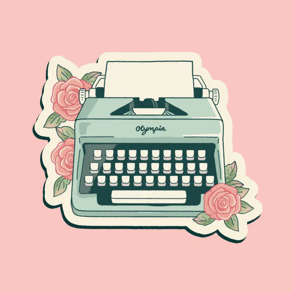 Typewriter & Roses Sticker