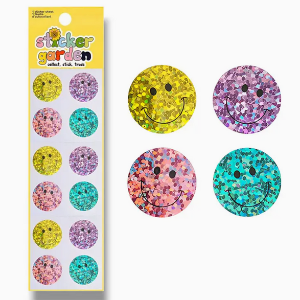 Happy Face Sparkly Sticker Sheet