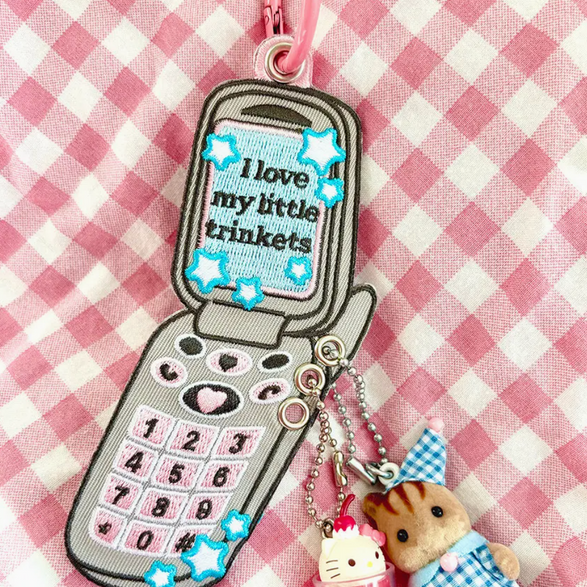 Y2K Flip Phone Trinkets Embroidered Keychain