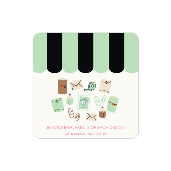 Stationery Shop Sticker Flakes - Set of 60