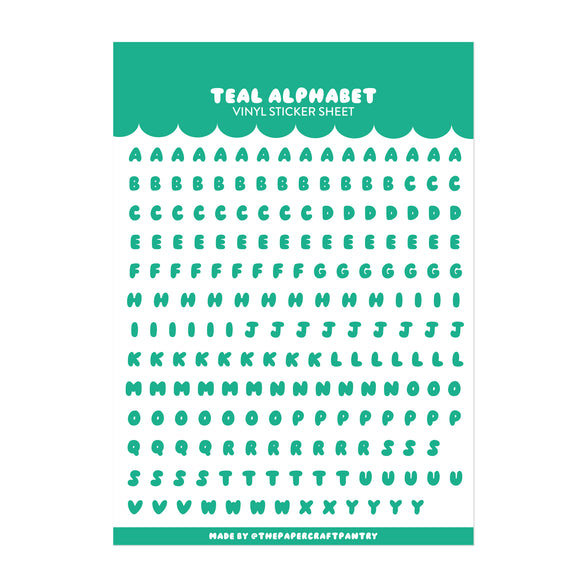 Teal Alphabet Sticker Sheet