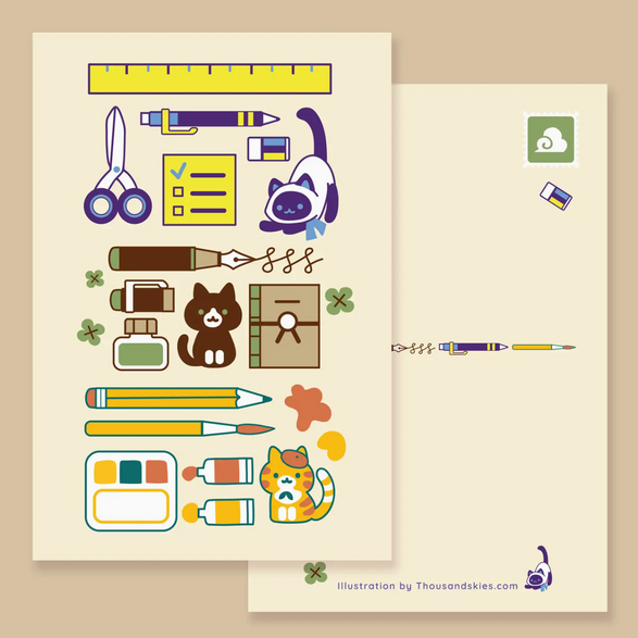 Stationery and Cats Postcard