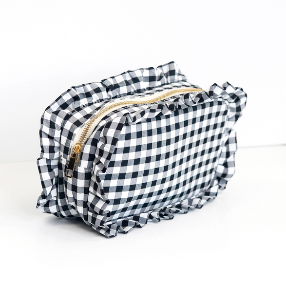Black Gingham Ruffle Pouch