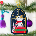 Book Stack Dog Embroidered Ornament