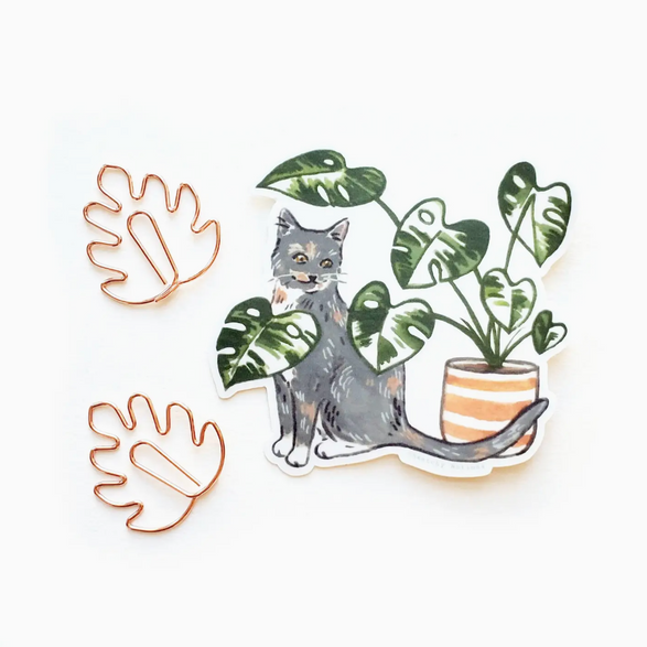 Cat and Monstera Sticker