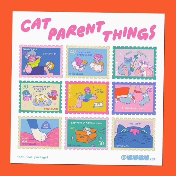 Cat Parent Stamp Sticker Sheet