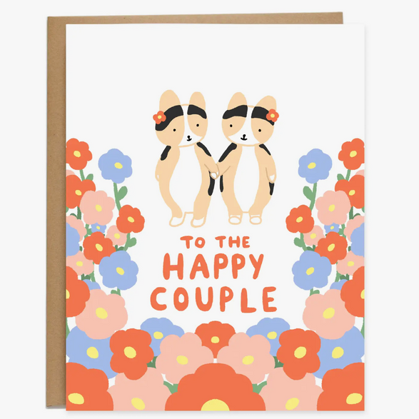 Floral Corgi Happy Couple