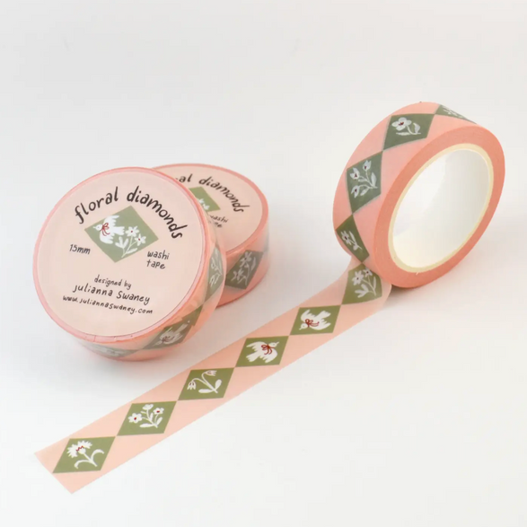 Green Floral Diamonds Washi Tape (15mm)