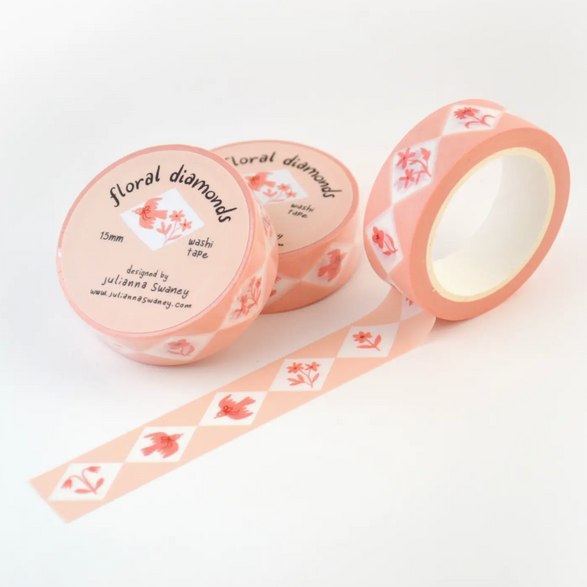 Pink Floral Diamonds Washi Tape (15mm)