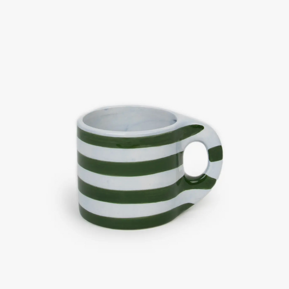Green + White Striped Mug
