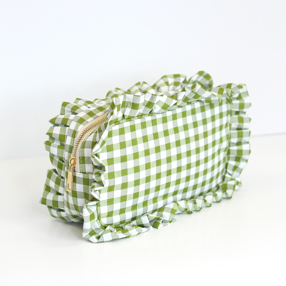 Green Gingham Ruffle Pouch