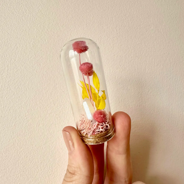 Pink and Yellow Crystal Glass Terrarium