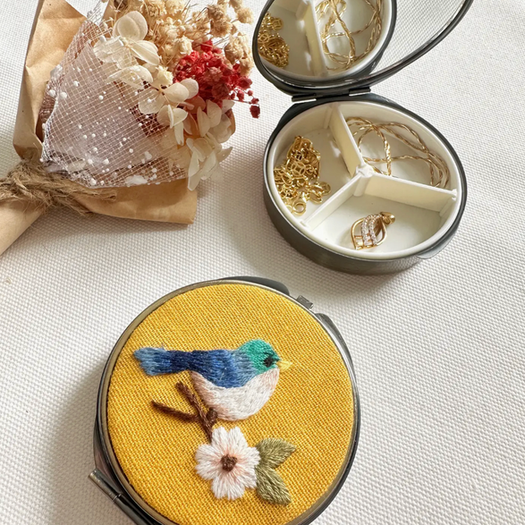 Mini Embroidered Trinket Case - Bird