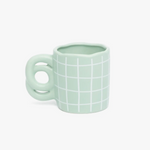Mint + White Grid Mug