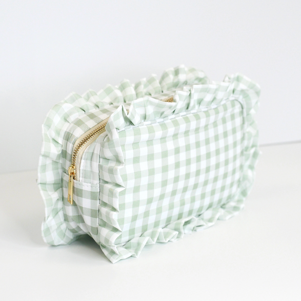 Mint Gingham Ruffle Pouch