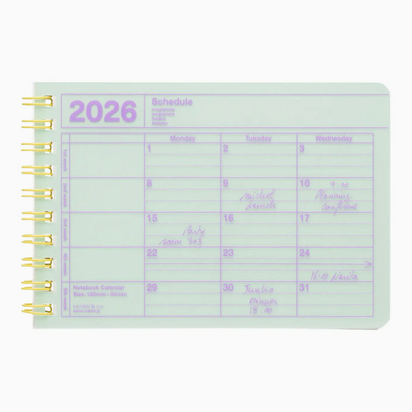 2026 Mini Notebook Calendar - Mint
