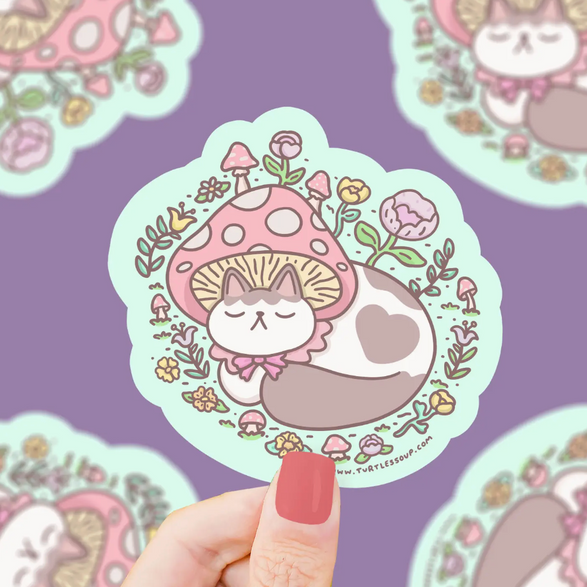 Mushroom Cap Cat Sticker