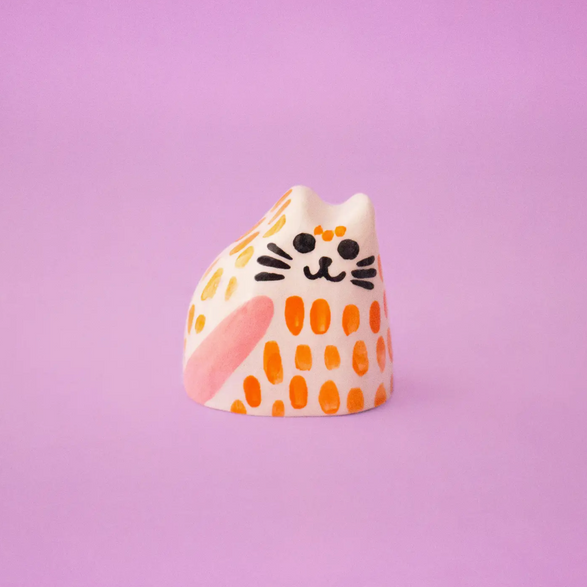 Tiny Orange Cat Ceramic Sculpture