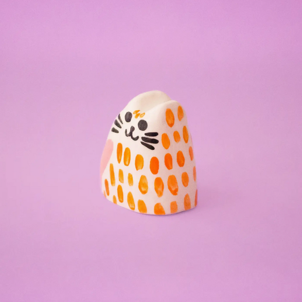Tiny Orange Cat Ceramic Sculpture