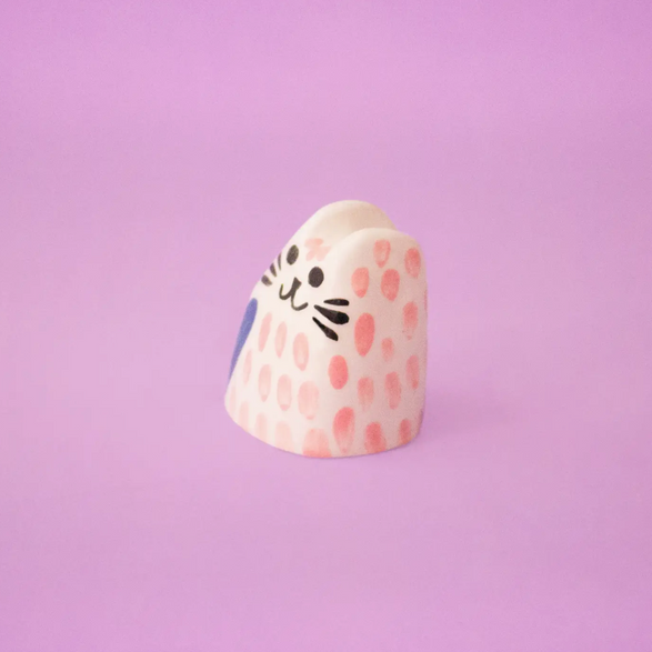 Tiny Pink Cat Ceramic Sculpture