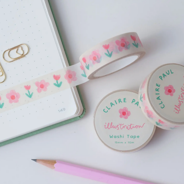 Pink Daisies + Tulip Washi Tape (15mm)