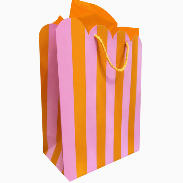 Pink and Orange Striped Gift Bag