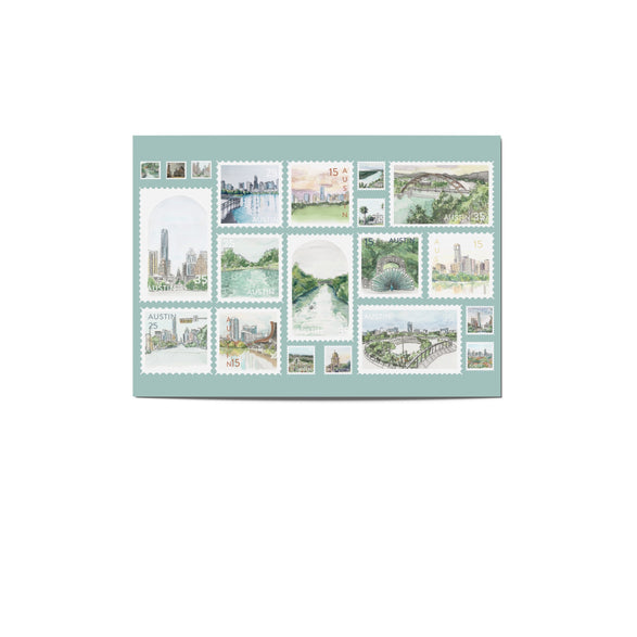 Austin Watercolor Postcard: Stamps