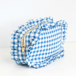 Royal Blue Gingham Ruffle Pouch