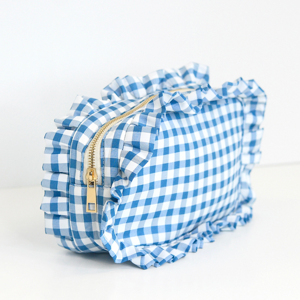 Royal Blue Gingham Ruffle Pouch