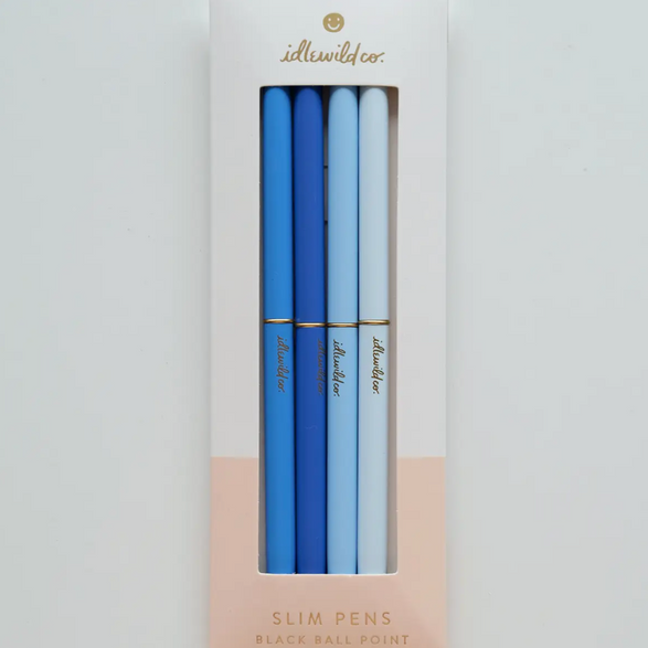 Slim Blue Pens: Set of 4