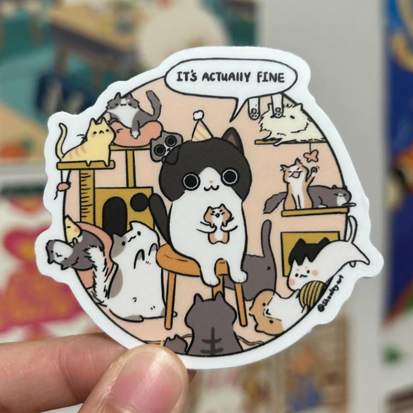 It's Actually Fine Cat Sticker