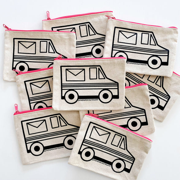 Cotton Canvas Pouch: Red Mail Truck