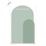 A notepad with text that reads an illustration "Jude Alexander" and of two green arches overlapping
