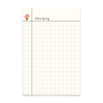 A photo of a graph notepad featuring a mushroom illustration in the top left corner and text that reads "Olivia Spring"