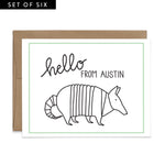 Hello From Austin Armadillo Greeting Card Set