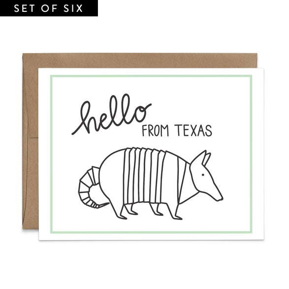 Hello From Texas Armadillo Greeting Card Set
