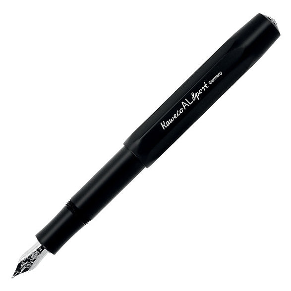 An image of an open black Kaweco AL Sport Fountain Pen with text "Kaweco AL Sport Germany" on the side