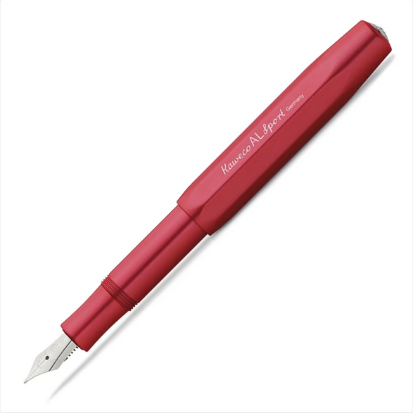 An image of an open red Kaweco AL Sport Fountain Pen with text "Kaweco AL Sport Germany" on the side