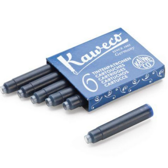 An image of an open box of 6 blue Kaweco Fountain Pen ink refills