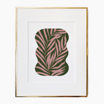 An art print featuring lavender leaves inside a green organic shape on a white background