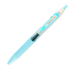 One light blue click top pen with the words Sarasa Dry 04 on the clip. Pen has black ink.