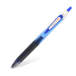 One blue click top pen with the words Sarasa Dry 04 on the clip. Pen has black ink.