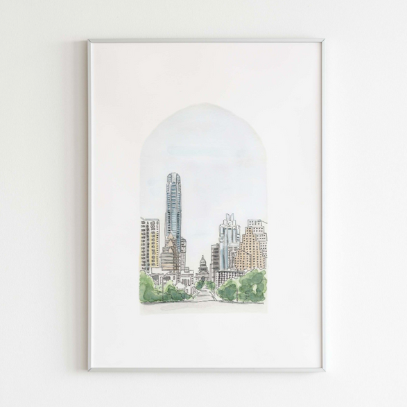 8x10 Watercolor Art Print: Arch Downtown