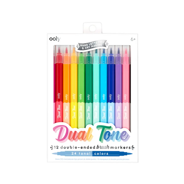 Dual Tone Double-Ended Brush Markers - Set of 12