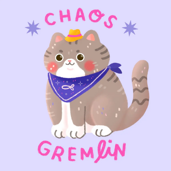 Grey Cat Chaos Gremlin Sticker