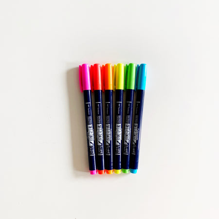 Tombow Fudenosuke Neon Brush Pens Set of 6