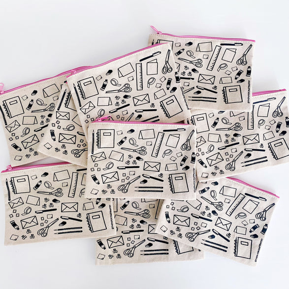 Cotton Canvas Pouch: Pink Stationery